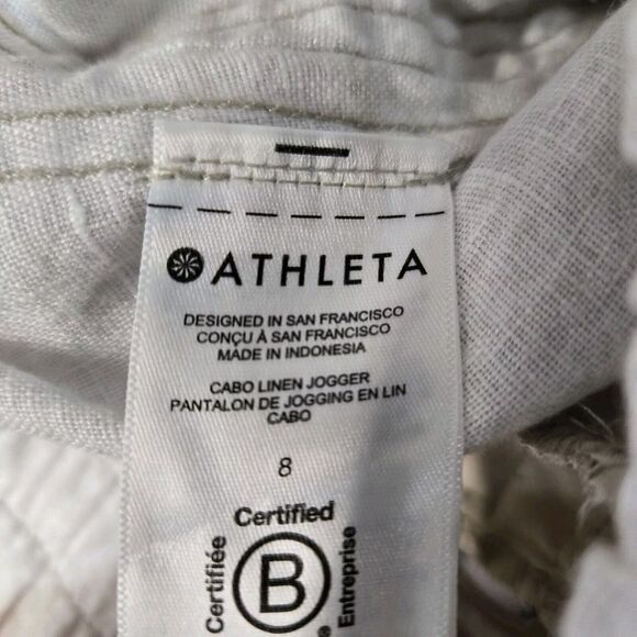 Athleta Linen Jogger Pants Womens 8 Neutrals Animal Print Resort Wear Cruise - Picture 7 of 12